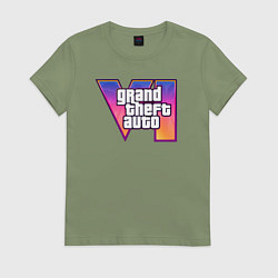 Футболка хлопковая женская GTA 6 logo, цвет: авокадо