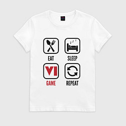 Футболка хлопковая женская Eat - sleep - GTA 6 - repeat, цвет: белый