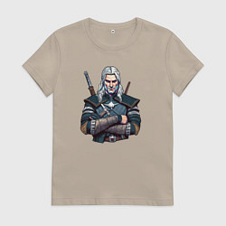 Футболка хлопковая женская Бдительный Геральт, цвет: миндальный