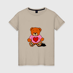 Футболка хлопковая женская Плюшевый мишка с сердечком, цвет: миндальный