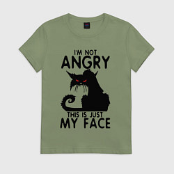 Футболка хлопковая женская I am not angry cat, цвет: авокадо