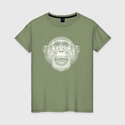 Футболка хлопковая женская Шимпанзе морда, цвет: авокадо