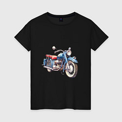 Футболка хлопковая женская Ретро мотоцикл олдскул, цвет: черный