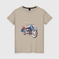 Футболка хлопковая женская Ретро мотоцикл олдскул, цвет: миндальный