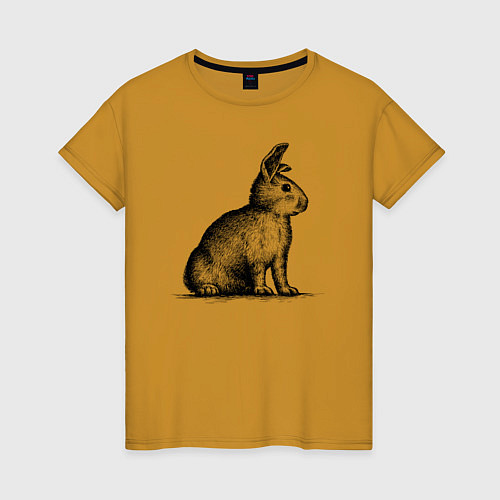 Женская футболка Кролик сбоку / Горчичный – фото 1
