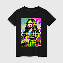 Футболка хлопковая женская Mona Lisa - mosaic pop art, цвет: черный