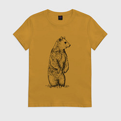 Футболка хлопковая женская Медведь стоящий, цвет: горчичный