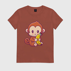 Футболка хлопковая женская Обезьянка с бананом, цвет: кирпичный