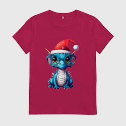 Футболка хлопковая женская Дракончик в очках, цвет: маджента