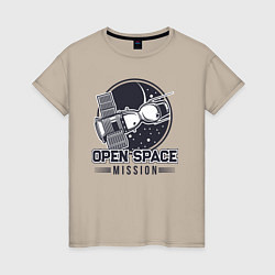 Футболка хлопковая женская Миссия открытый космос, цвет: миндальный