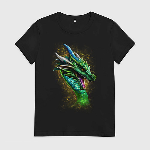 Женская футболка Зеленый Фантастический Дракон / Черный – фото 1