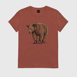Футболка хлопковая женская Бурый медведь гуляет, цвет: кирпичный