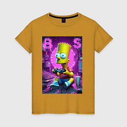 Футболка хлопковая женская Bart Simpson - cool gamer, цвет: горчичный