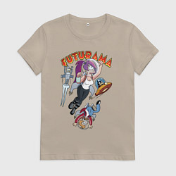 Футболка хлопковая женская Футурама в космосе, цвет: миндальный