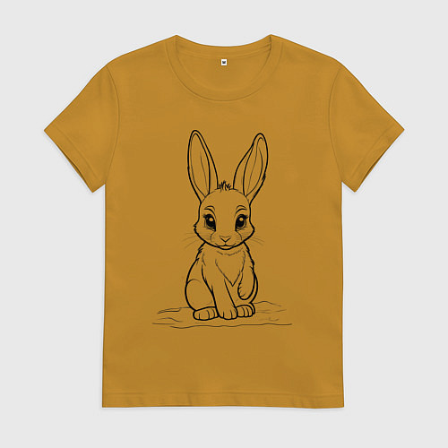 Женская футболка Милая зайка улыбается / Горчичный – фото 1