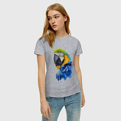 Футболка хлопковая женская Сине-золотой попугай ара, цвет: меланж — фото 2
