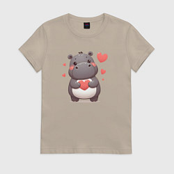 Женская футболка Милый бегемотик с сердечками
