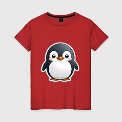 Футболка хлопковая женская Пингвин цыпленок, цвет: красный