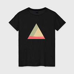 Футболка хлопковая женская Абстрактные цветные треугольники, цвет: черный