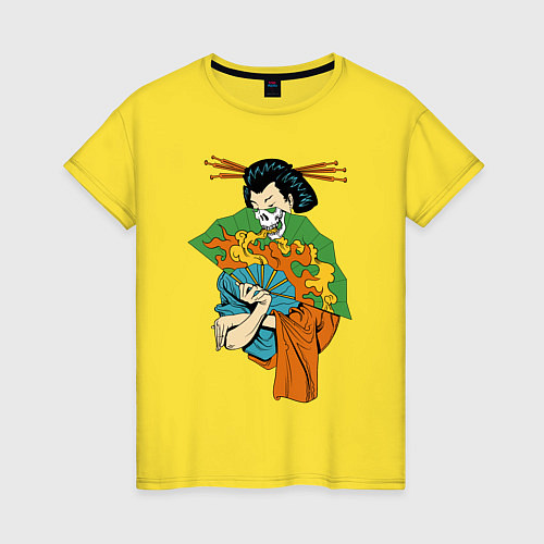Женская футболка Японка с веером / Желтый – фото 1
