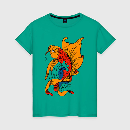 Женская футболка Рыба кои в японском стиле / Зеленый – фото 1