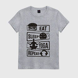Футболка хлопковая женская Eat sleep yoga repeat, цвет: меланж