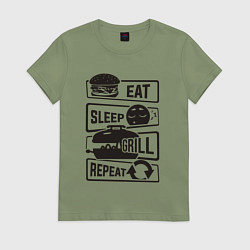 Футболка хлопковая женская Есть спать гриль, цвет: авокадо