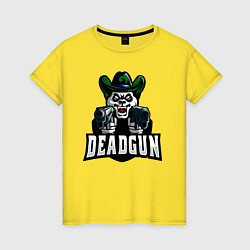 Футболка хлопковая женская Панда с двумя пистолетами, цвет: желтый