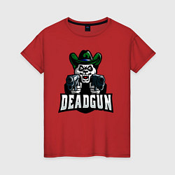Футболка хлопковая женская Панда с двумя пистолетами, цвет: красный