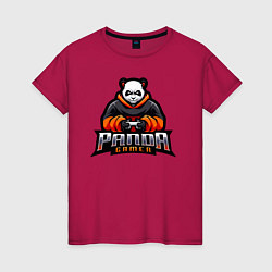 Футболка хлопковая женская Панда геймер с гейпадом, цвет: маджента