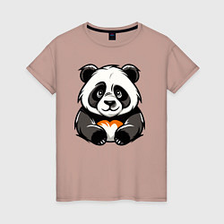 Футболка хлопковая женская Милая панда лежит, цвет: пыльно-розовый