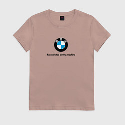 Футболка хлопковая женская BMW the unlimited driving machine, цвет: пыльно-розовый