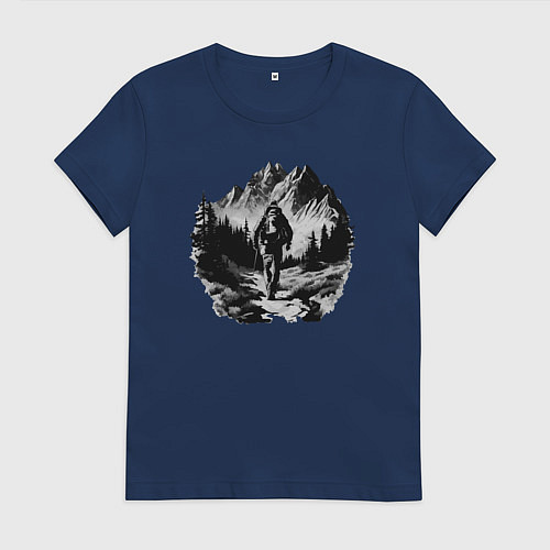 Женская футболка Путешествие в горы туризм / Тёмно-синий – фото 1