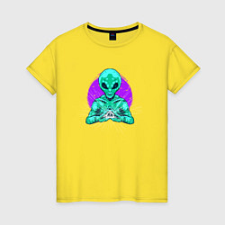 Футболка хлопковая женская Инопланетянин с масонским знаком, цвет: желтый