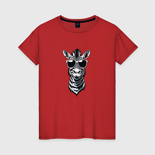 Женская футболка Зебра в стильных очках / Красный – фото 1