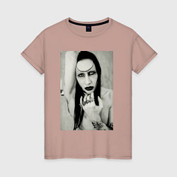 Футболка хлопковая женская Marilyn Manson black and white, цвет: пыльно-розовый
