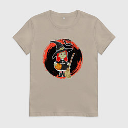 Футболка хлопковая женская Мультяшная маленькая ведьма, цвет: миндальный