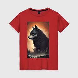 Футболка хлопковая женская Большой и страшный серый волк, цвет: красный