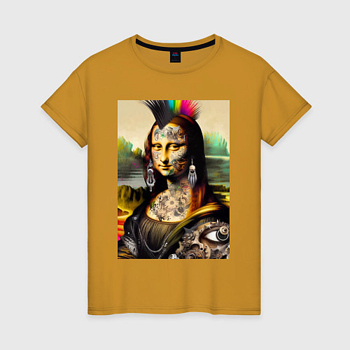 Женская футболка Punk Mona Lisa is covered in tattoos / Горчичный – фото 1