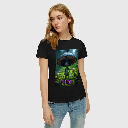 Женская футболка Серый инопланетянин / Черный – фото 3