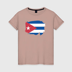 Футболка хлопковая женская Флаг Кубы, цвет: пыльно-розовый