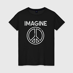 Футболка хлопковая женская Imagine peace, цвет: черный