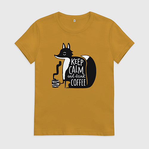 Женская футболка Лисичка с кофе / Горчичный – фото 1
