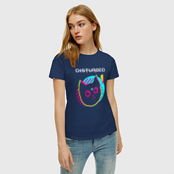 Футболка хлопковая женская Disturbed rock star cat, цвет: тёмно-синий — фото 2