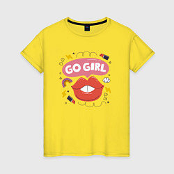 Футболка хлопковая женская Go girl lips, цвет: желтый