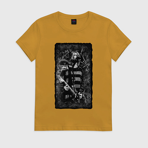 Женская футболка Nirvana на сцене / Горчичный – фото 1