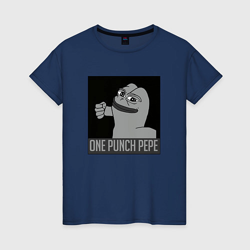 Женская футболка One punch pepe / Тёмно-синий – фото 1