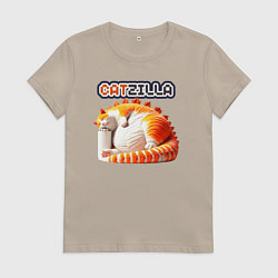 Футболка хлопковая женская Catzilla, цвет: миндальный