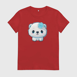 Футболка хлопковая женская Белый полярный медвежонок, цвет: красный
