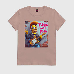 Футболка хлопковая женская Homer Simpson - punks not dead, цвет: пыльно-розовый